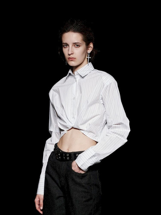 Casual Cotton Short Side Zipper Striped Shirt【s0000005497】