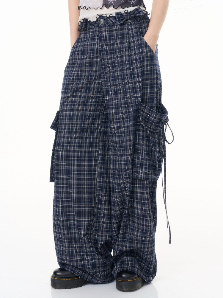 Plaid Pocket Wide Leg Slacks【s0000016607】
