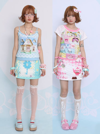 Printed Rose A Line Mini Skirt【s0000017457】