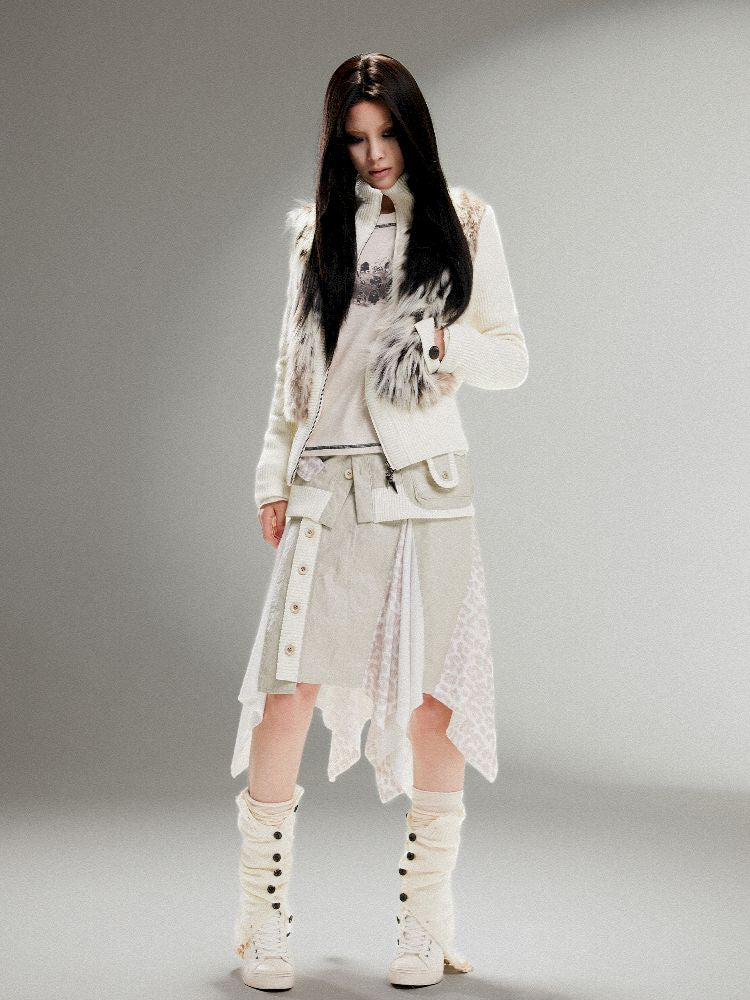 Knit Splicing Eco-Fur Slim Jacket【s0000011251】