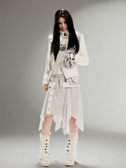 Knit Splicing Eco-Fur Slim Jacket【s0000011251】