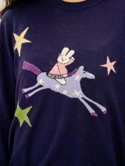 Horse Rabbit Lace Crew Neck Sweater【s0000016072】