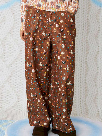 Candy Print Brown Corduroy Straight Pants【s0000014852】
