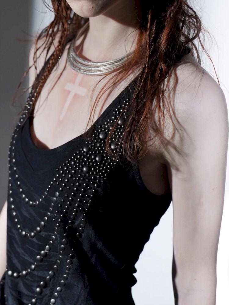 Irregular Print Metal Rivet Long Vest【s0000012830】