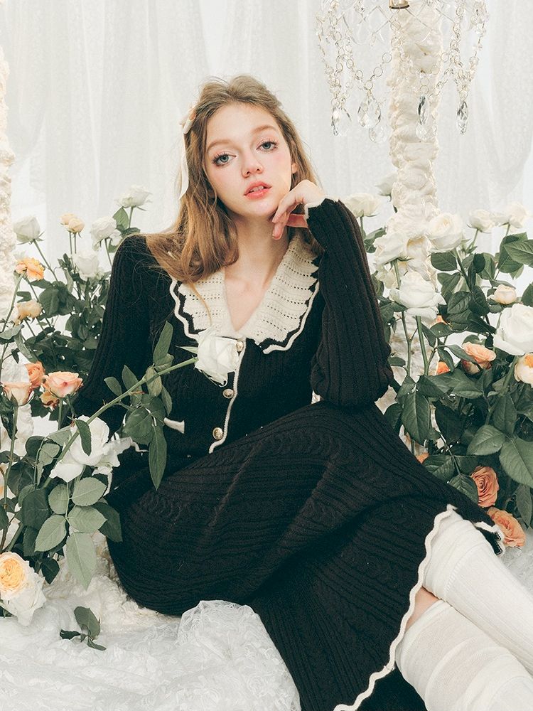 Knit Cardigan Wrap Hip Skirt Two Piece Chambray Set【s0000005286】