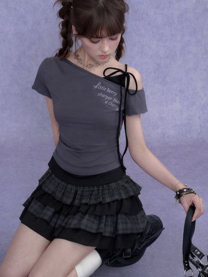 Cross-Shoulder Fake Two-Piece T-Shirt【s0000017683】