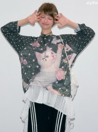 Polka Dot Raglan Cat Sleeve Shirt【s0000017885】