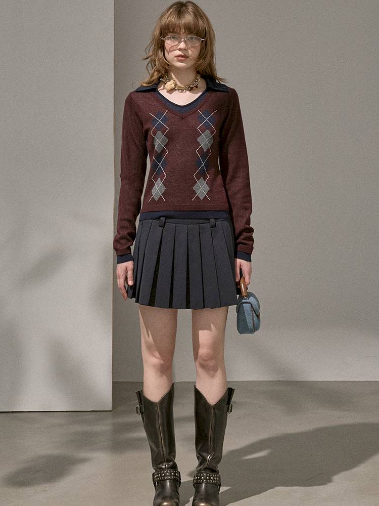 Contrast-Color Slim-Fit Pullover【s0000014405】