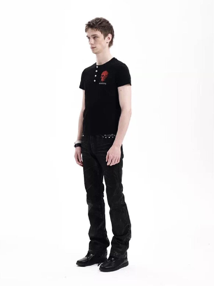 Red Rhinestone Embroidered Polo Tee【s0000018291】