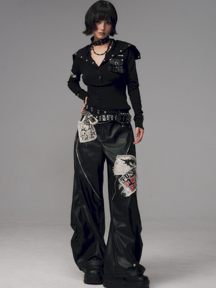 Studded Loose Curved-Leg Pants【s0000014455】