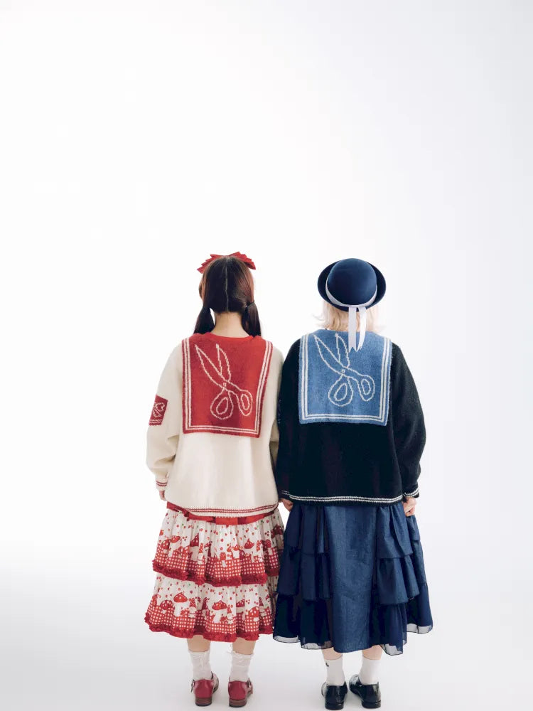 Contrasting Navy Collar Knit Cardigan【s0000014155】