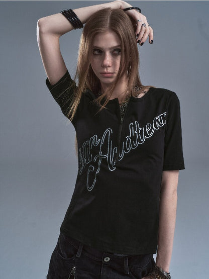 Silver Monogram Print Slim T-shirt【s0000016635】