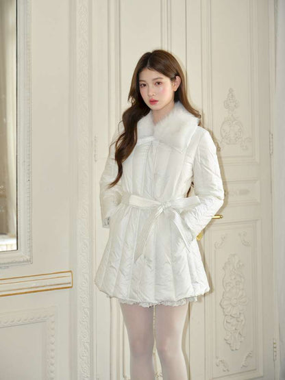 White Panelled Fur Rib Down Jacket【s0000015045】