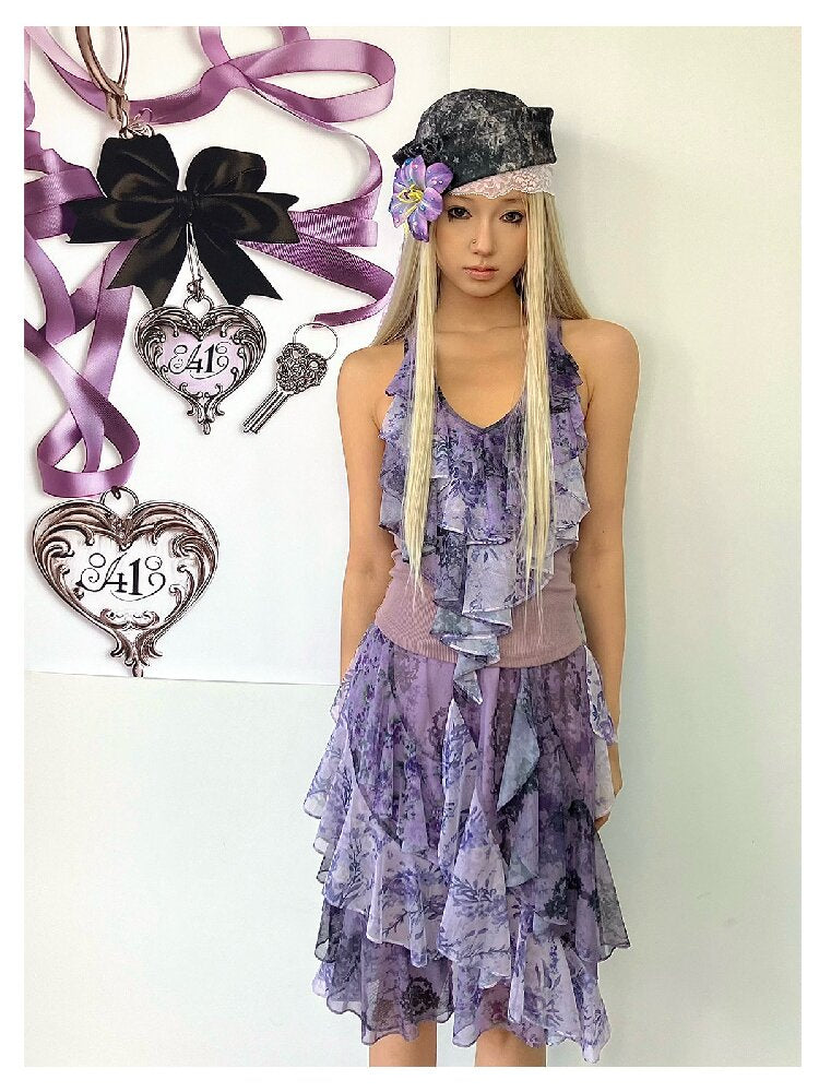 Vintage Pattern Ruffle Camisole【s0000018060】