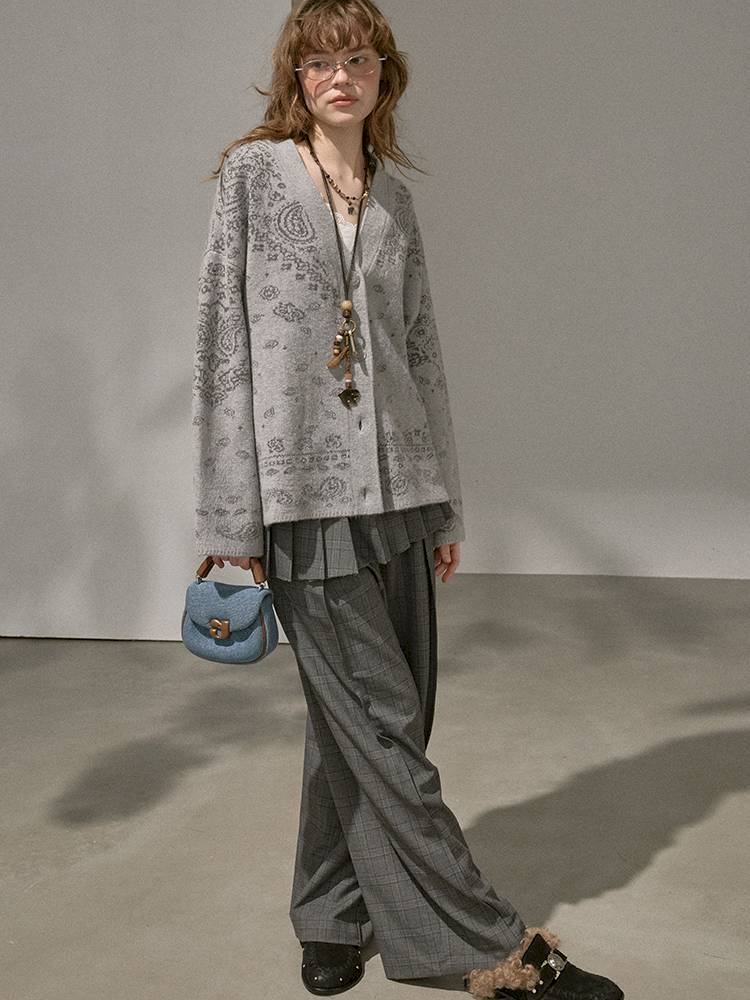 Button-Front Jacquard Knit Cardigan【s0000014394】