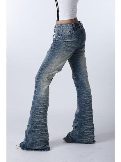 Washed Water Ripple Bootcut Jeans【s0000016184】