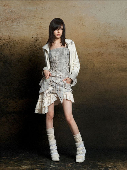 Skeleton Patchwork PU Sweatshirt 【s0000011803】