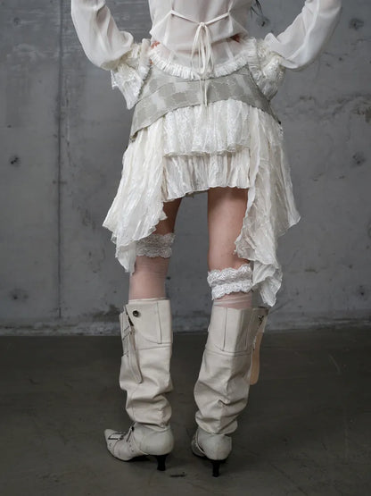 Asymmetrical multi-layer lace skirt【s0000013955】