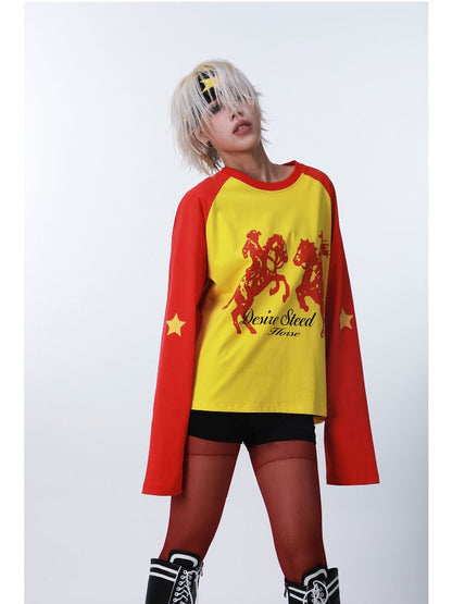 Digital Print Star Raglan T-Shirt【s0000016180】