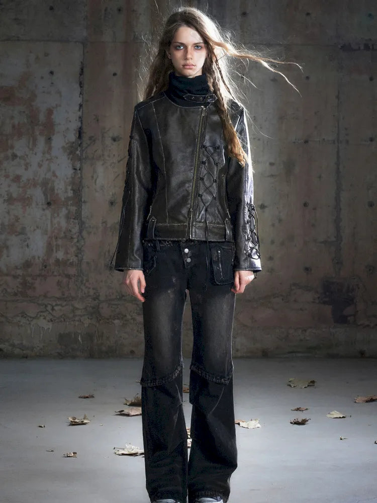 Patchwork Distressed Low-Rise Jeans【s0000013966】