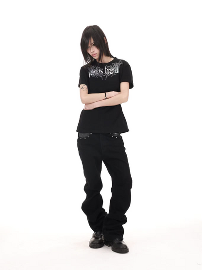 Gothic Slogan Print Crew T-Shirt【s0000018219】