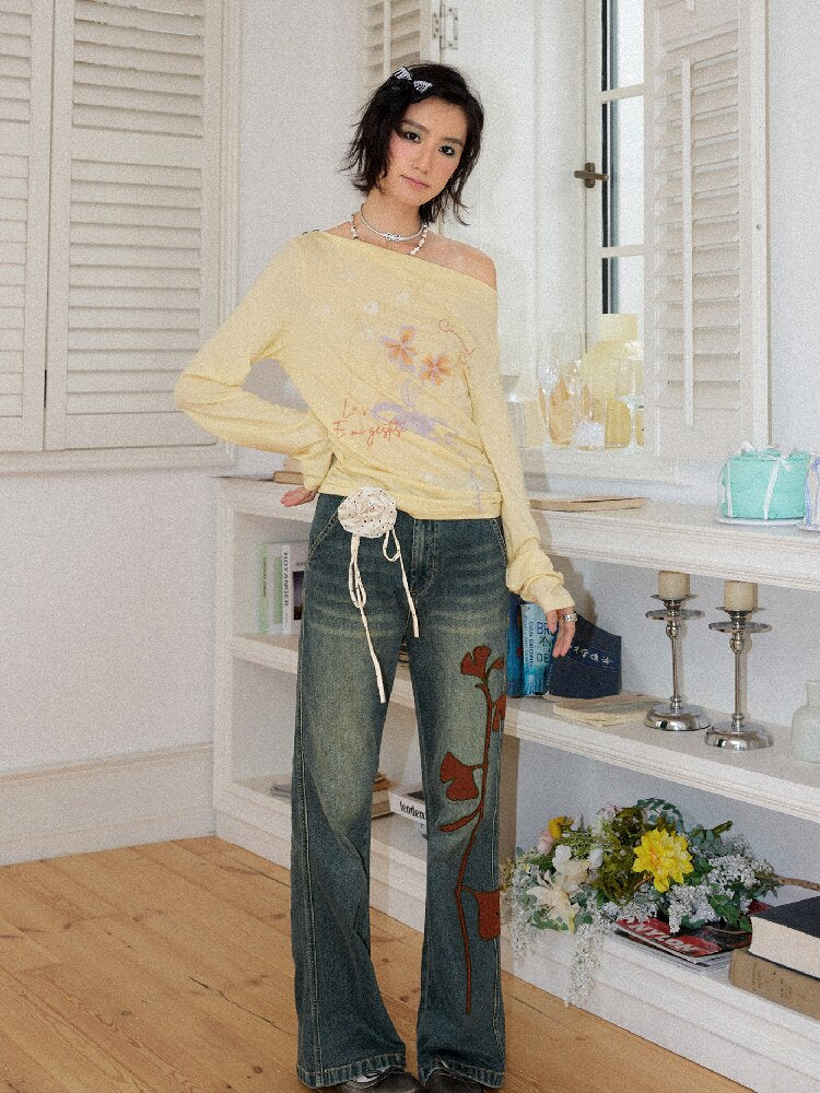 Ginkgo Embroidered Denim Bootcut【s0000016651】