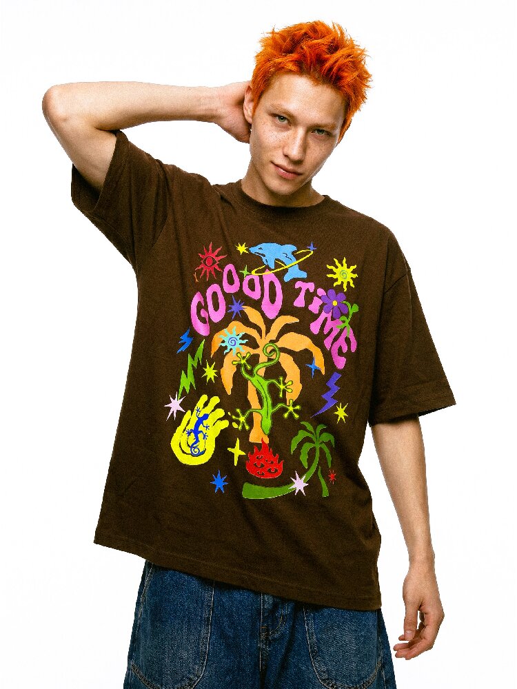 American Graffiti Print Loose T Shirt【s0000017112】