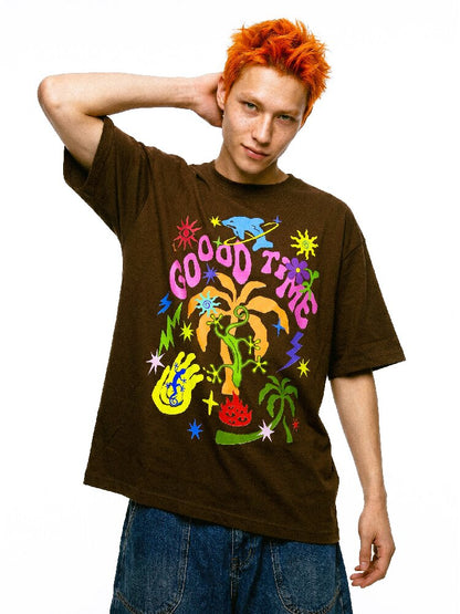 American Graffiti Print Loose T Shirt【s0000017112】