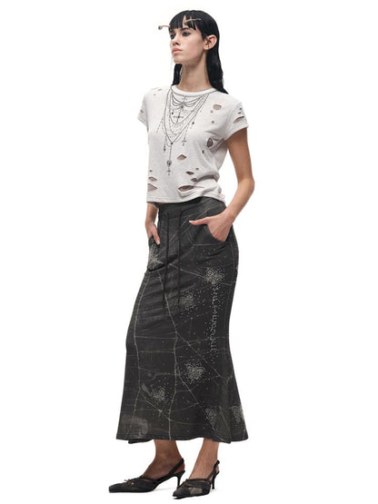 Rhinestone necklace ripped t-shirt【s0000012596】