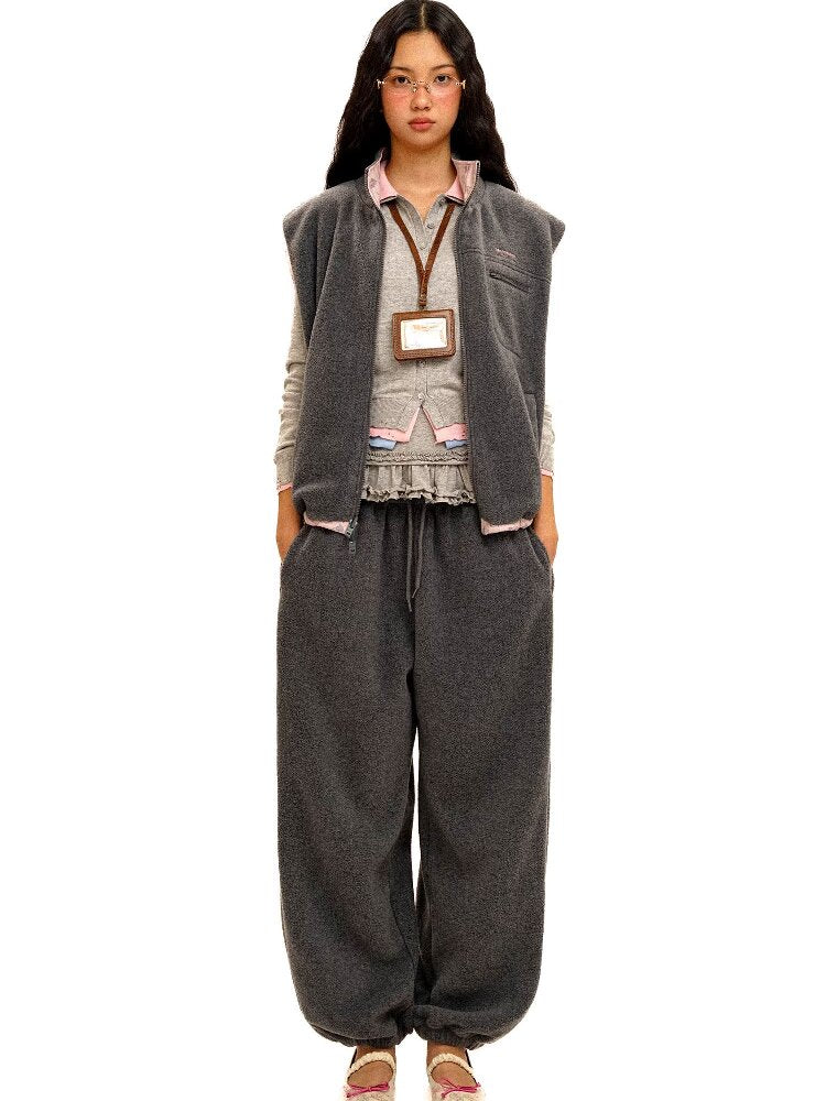 Panelled Printed Fleece Loose Vest【s0000016069】