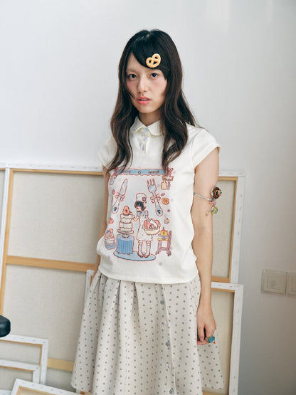 Two-Tone Doll Collar Short-Sleeve【s0000018719】