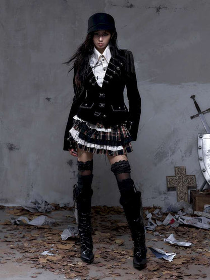 Waist-Defining Flocked Suit Jacket【s0000014458】