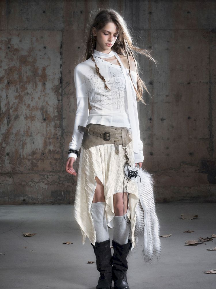 Cross Print Long Sleeve Knit Slouchy T-Shirt【s0000013892】