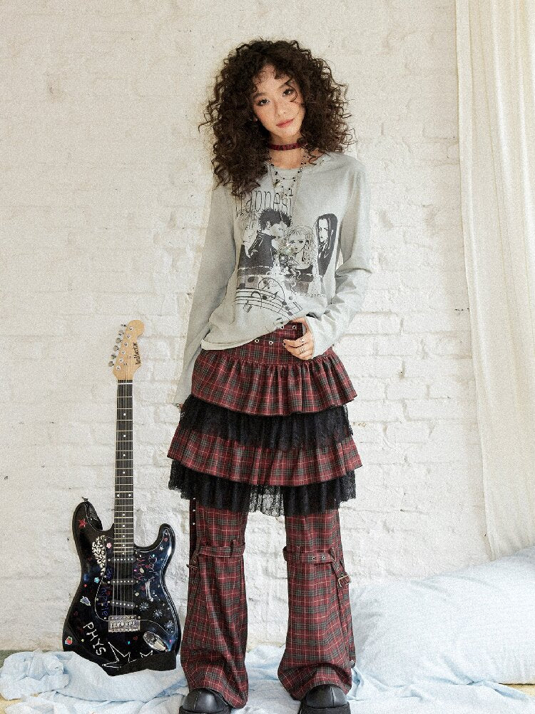 Plaid Cut Slightly Flared Fit Pants【s0000017898】