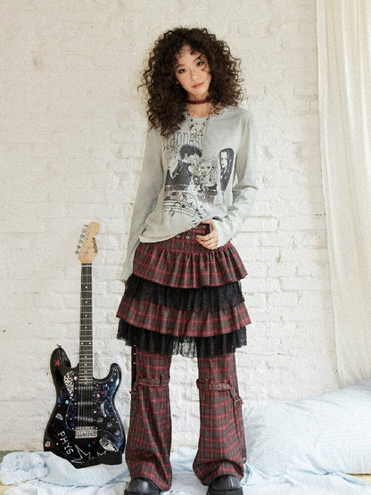 Plaid Cut Slightly Flared Fit Pants【s0000017898】