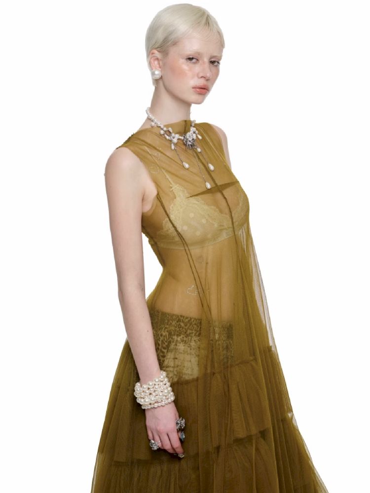Mesh Sheer Layered Sleeveless Dress【s0000011564】