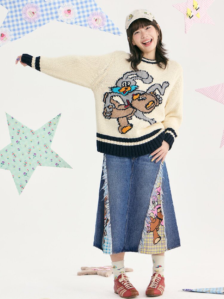 Denim Patchwork Tassel Frayed Plaid Skirt【s0000019253】