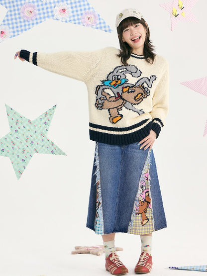 Denim Patchwork Tassel Frayed Plaid Skirt【s0000019253】