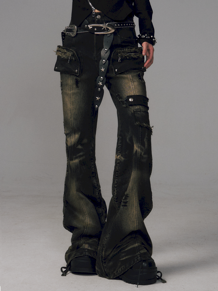 Punk Vintage Washed Drawstring Flared Pants【s0000014706】