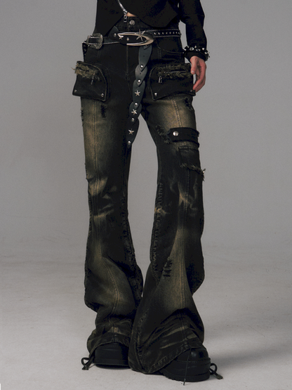 Punk Vintage Washed Drawstring Flared Pants【s0000014706】