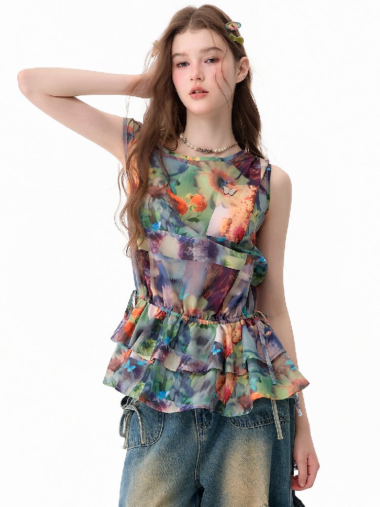 Summer Ruffle Oil Painting Vest【s0000017748】