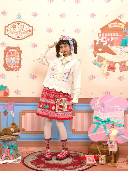 Red Fair Island Bear Lace Skirt【s0000015571】