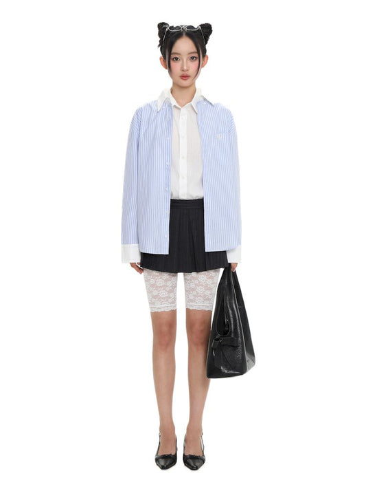 Stripe embroidery label long-sleeved shirt【s0000008650】