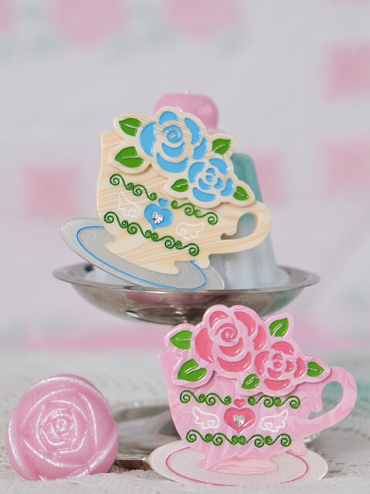 Rose Coffee Cup Printed Hair Clip【s0000017461】