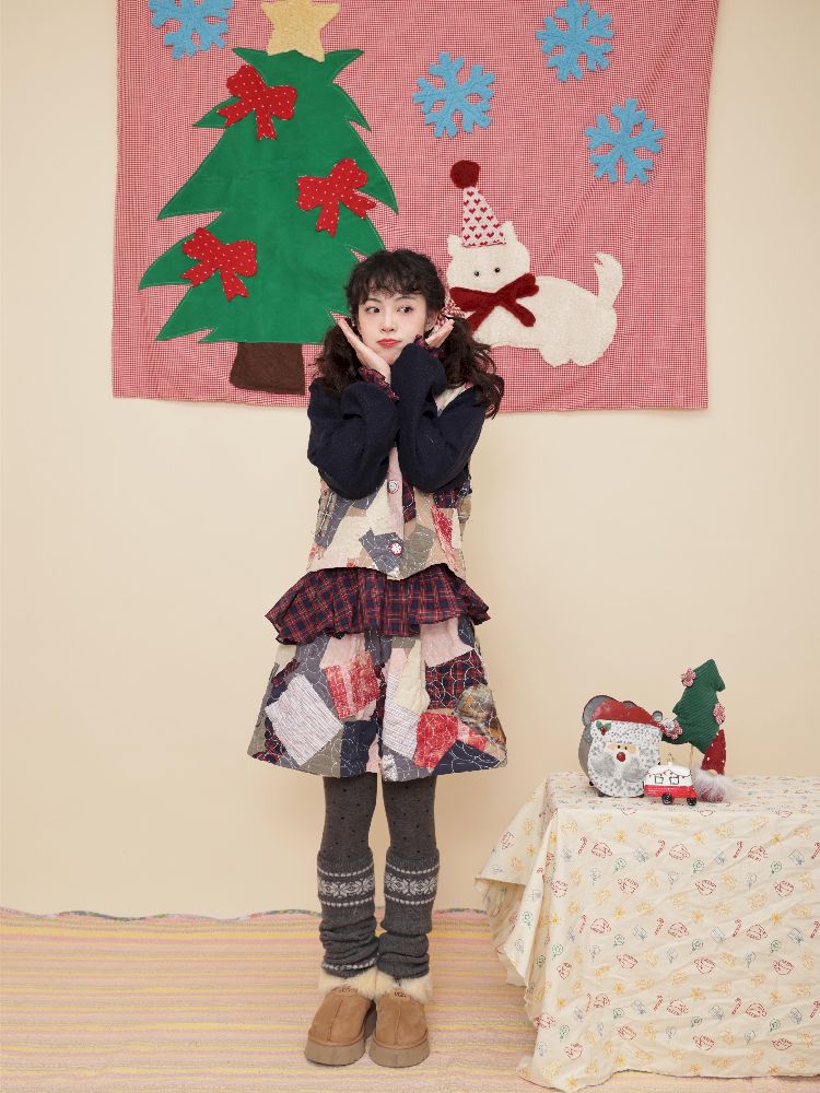 Christmas-inspired vest and half-skirt set【s0000011197】