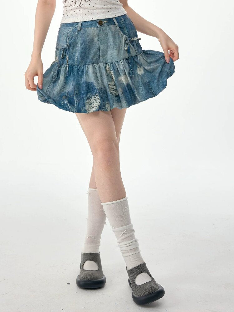 Vintage Denim Bud Pouch Short Skirt【s0000017302】