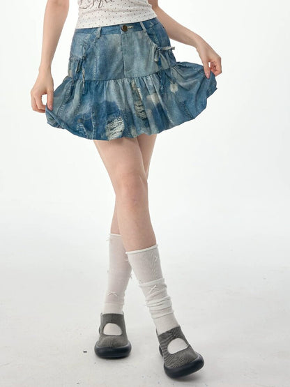 Vintage Denim Bud Pouch Short Skirt【s0000017302】