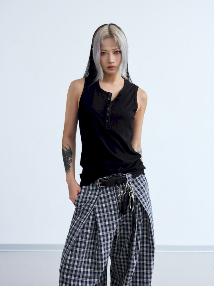 Henley Neck Slim Sleeveless Vest【s0000013197】