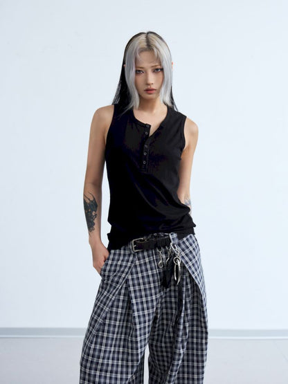 Henley Neck Slim Sleeveless Vest【s0000013197】