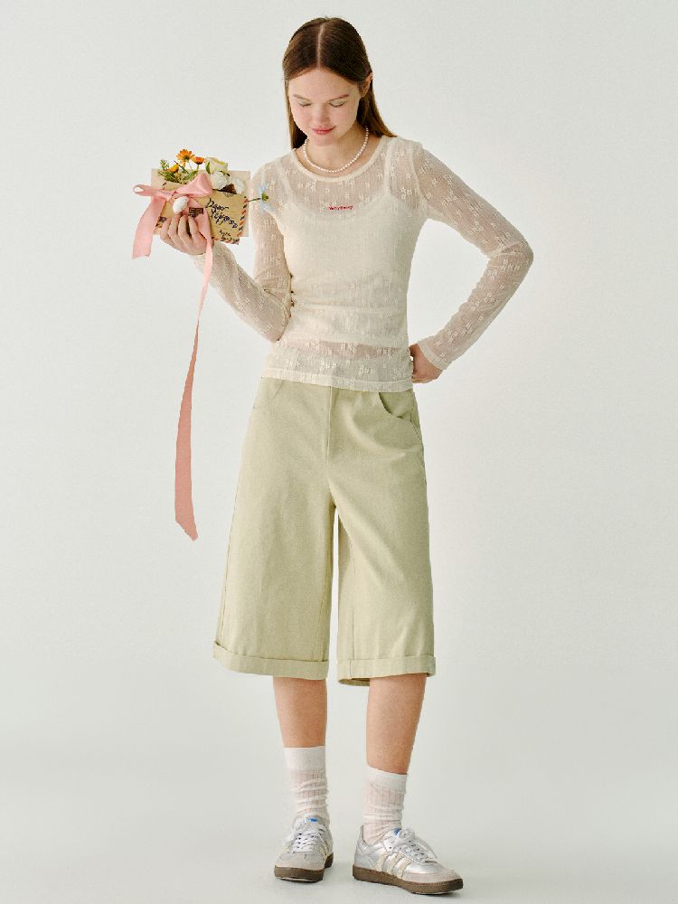 Cotton wide-legged five-minute pants【s0000011983】
